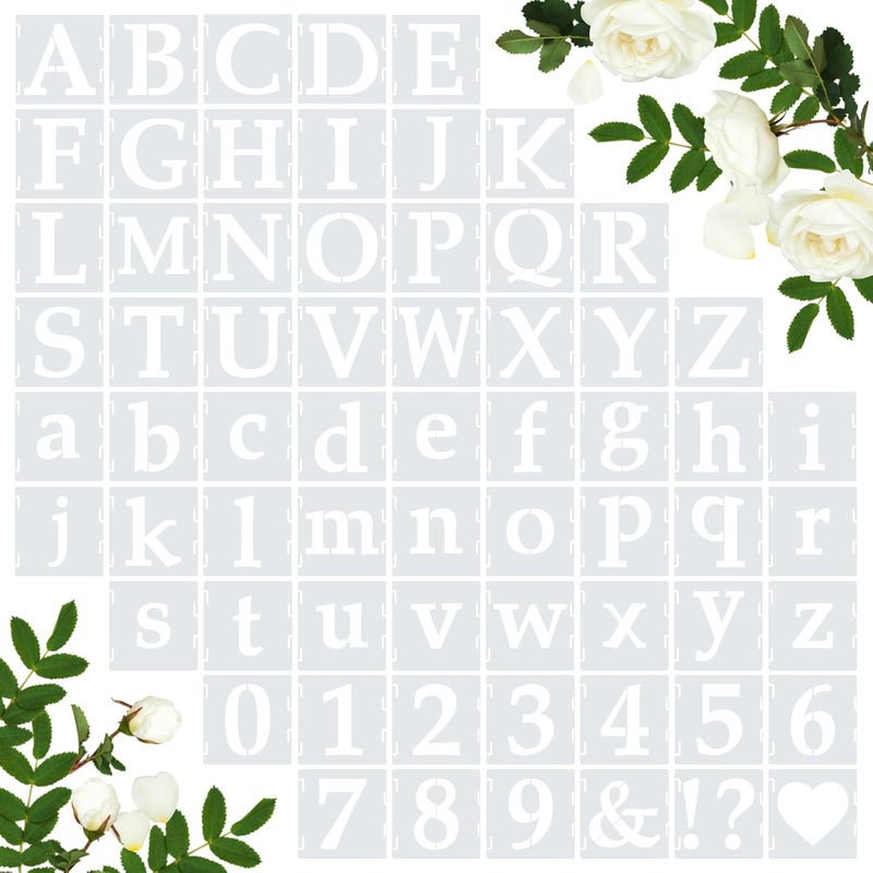 Amrules 65 Pcs 4 Inch Plastic Painting Stencils Reusable Letters Numbers and Symbols Stencil Art Crafts Interlocked Drawing Templates Set for Wood, Walls, Fabrics, Rocks - Image 1